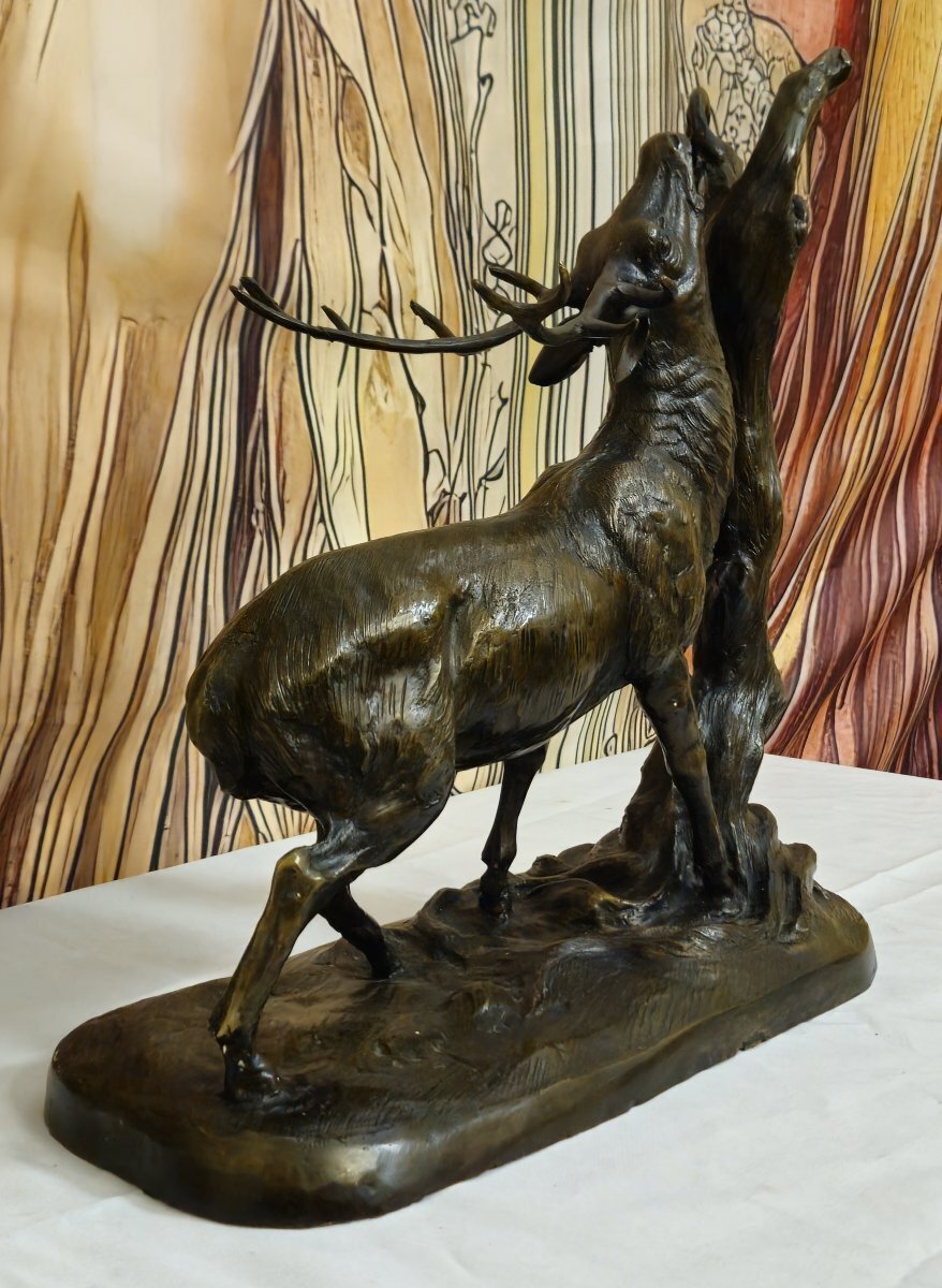 Large Bronze Animal Group – Rutting Stag – Late 19th Century. - JAA