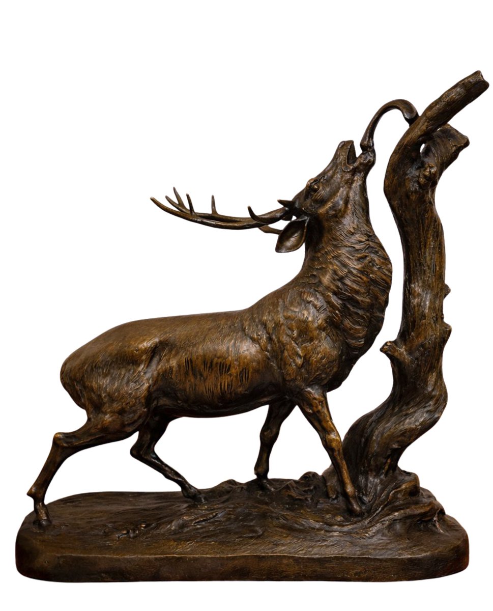 Large Bronze Animal Group – Rutting Stag – Late 19th Century.