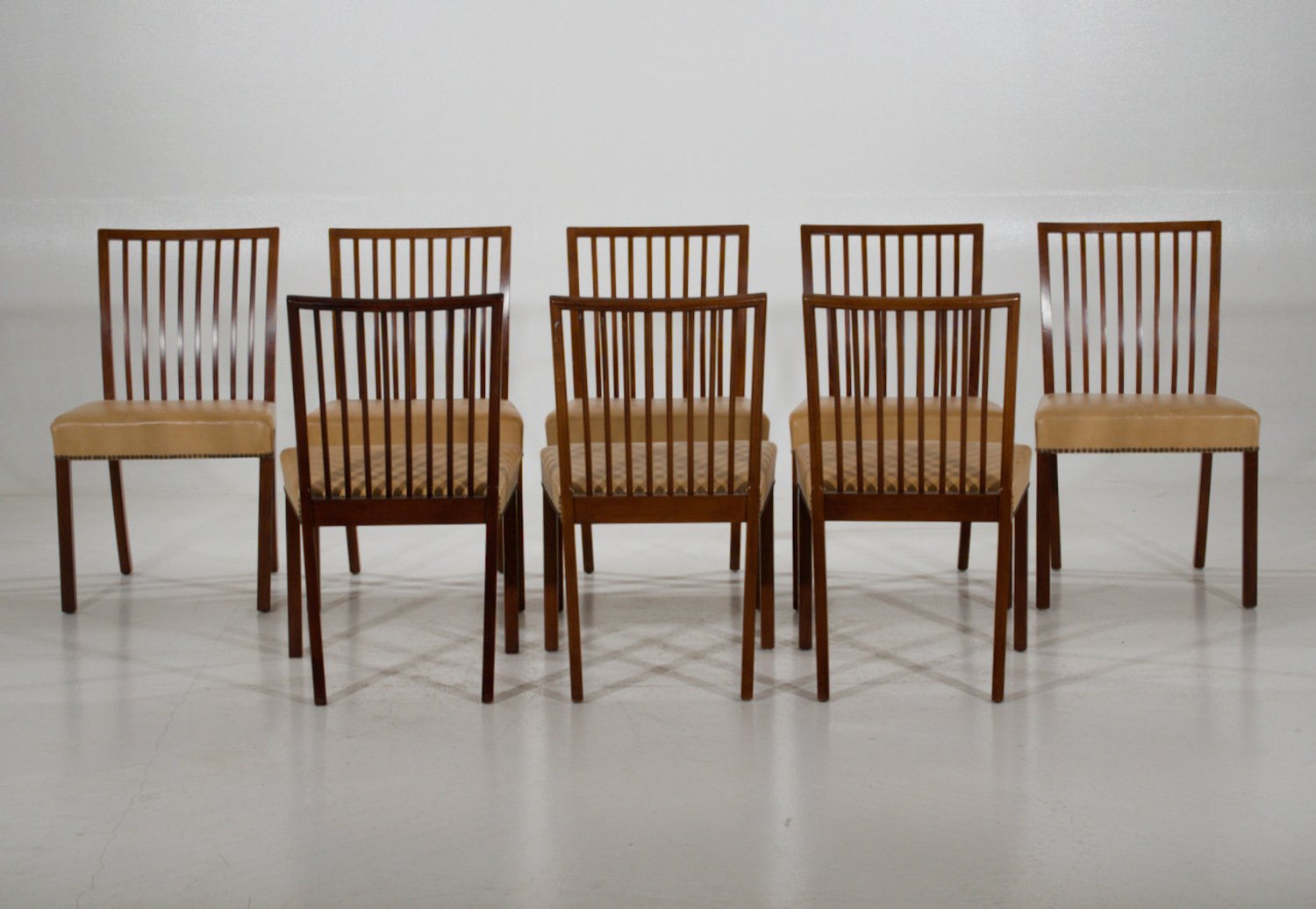 Eight fantastic mahogany chairs with leather seats by A.J Iversens in Copenhagen, circa 1960’s. - JAA