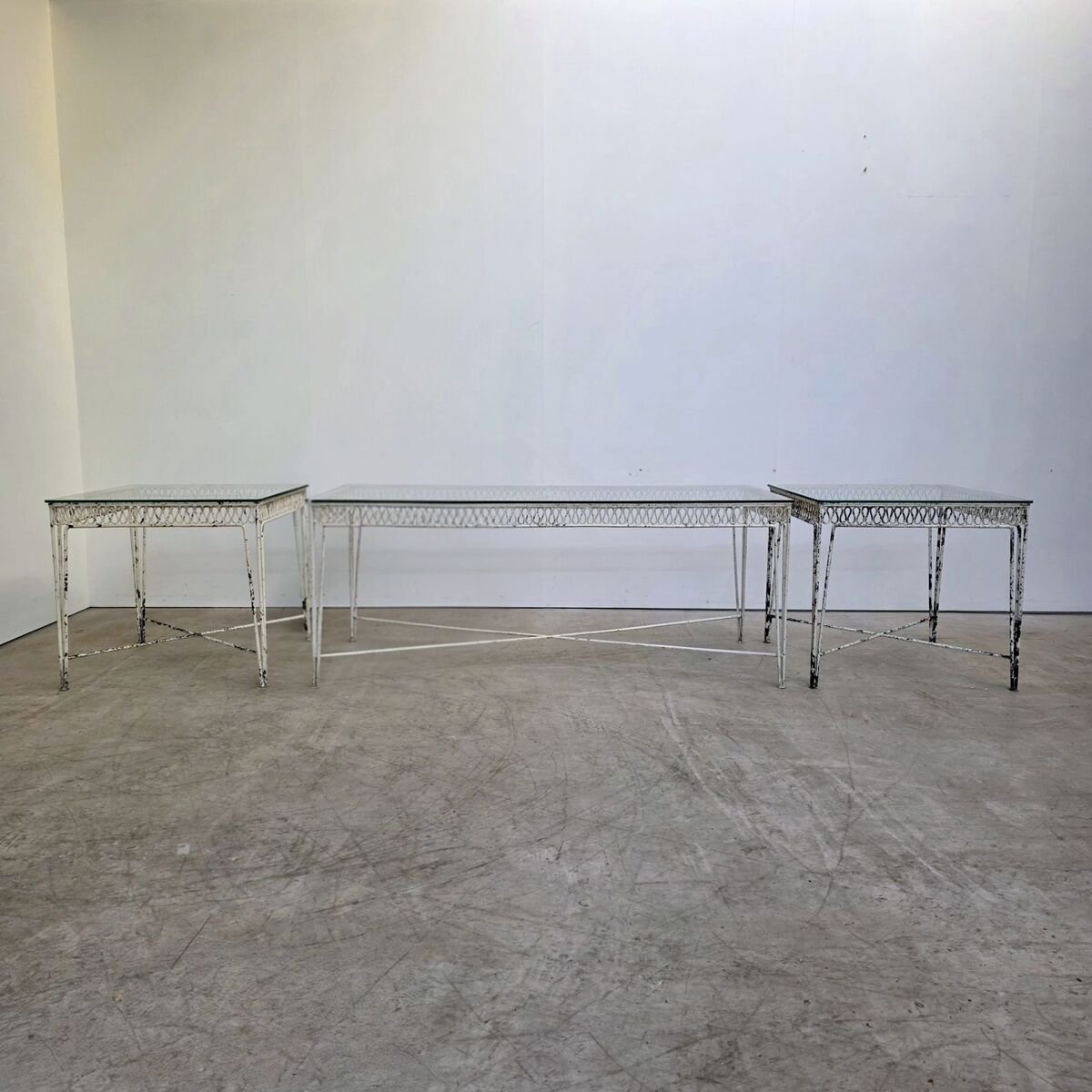 Elegant set of 3 tables from a winter garden circa 1950 - JAA