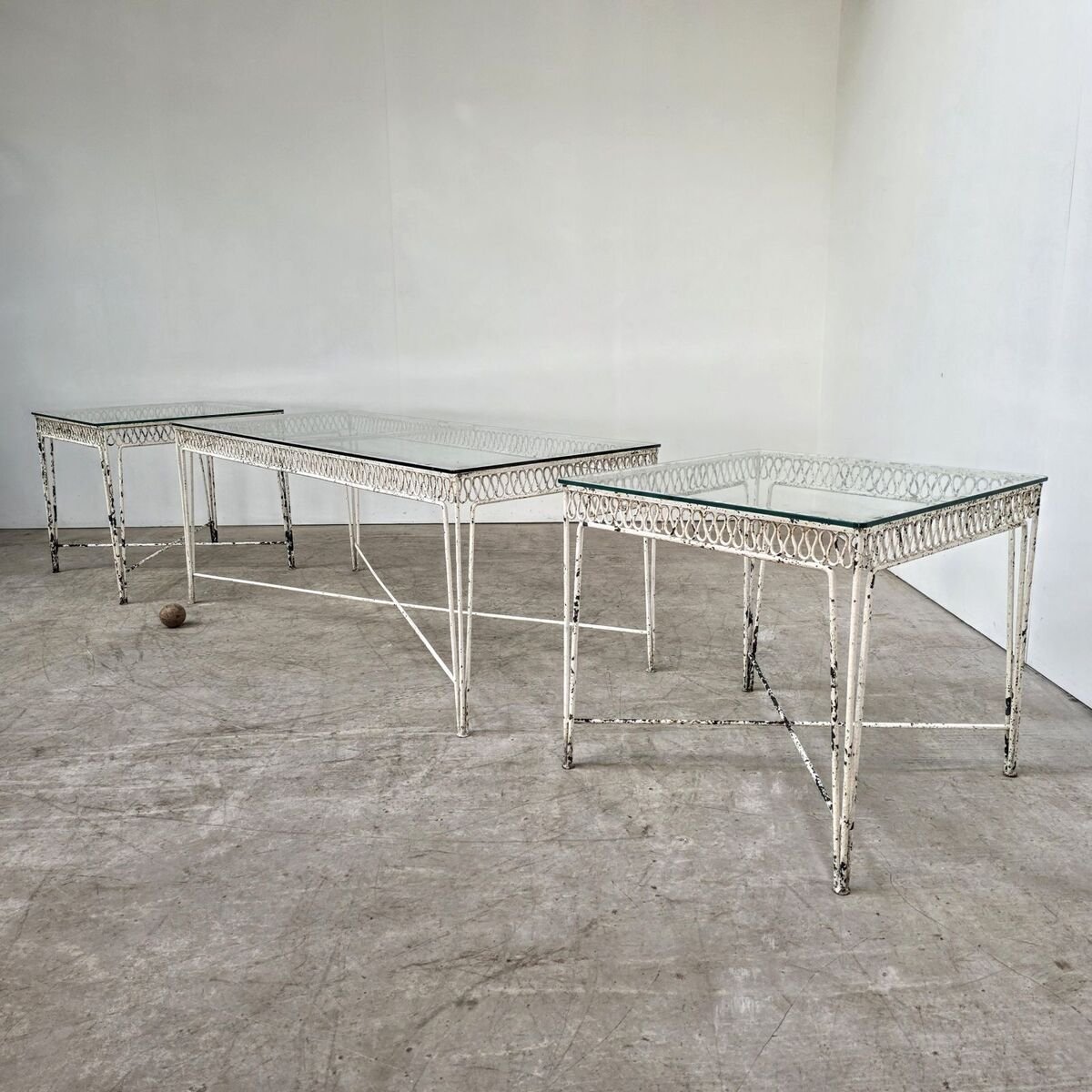 Elegant set of 3 tables from a winter garden circa 1950 - JAA