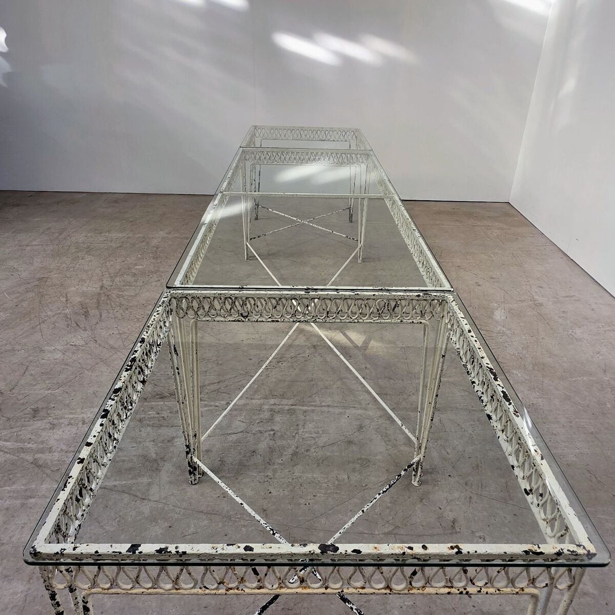 Elegant set of 3 tables from a winter garden circa 1950 - JAA