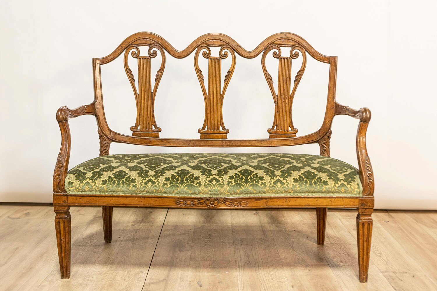 Tuscan 18th Century Walnut Sofa from Villa Fioravanti with Carved Lyre Motifs - JAA