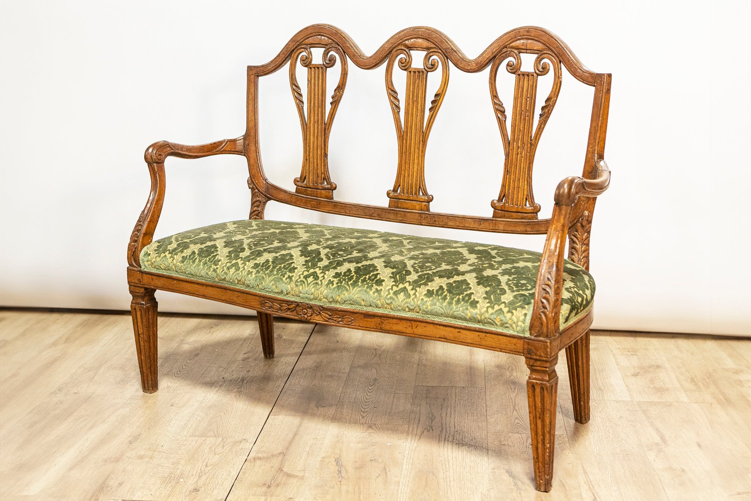 Tuscan 18th Century Walnut Sofa from Villa Fioravanti with Carved Lyre Motifs - JAA