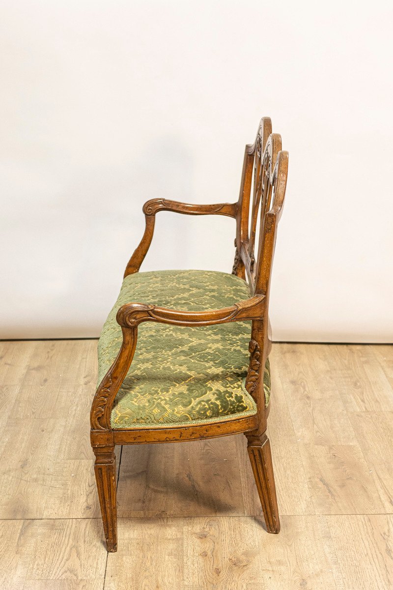 Tuscan 18th Century Walnut Sofa from Villa Fioravanti with Carved Lyre Motifs - JAA