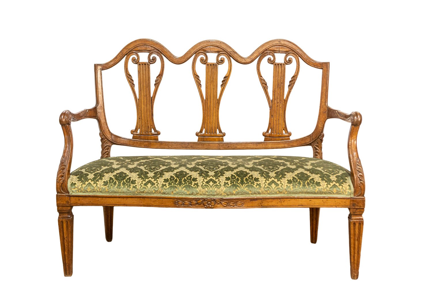 Tuscan 18th Century Walnut Sofa from Villa Fioravanti with Carved Lyre Motifs