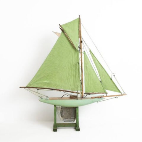 Carved wood and metal Gaff Cutter Pond Yacht with original paint. England, circa 1940.