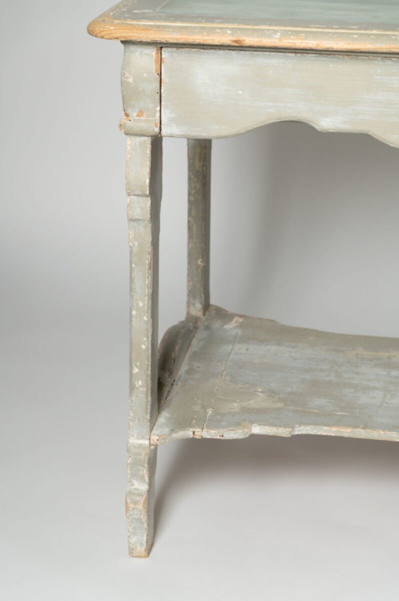 Antique French drapers table, fir wood, one large drawer. - JAA