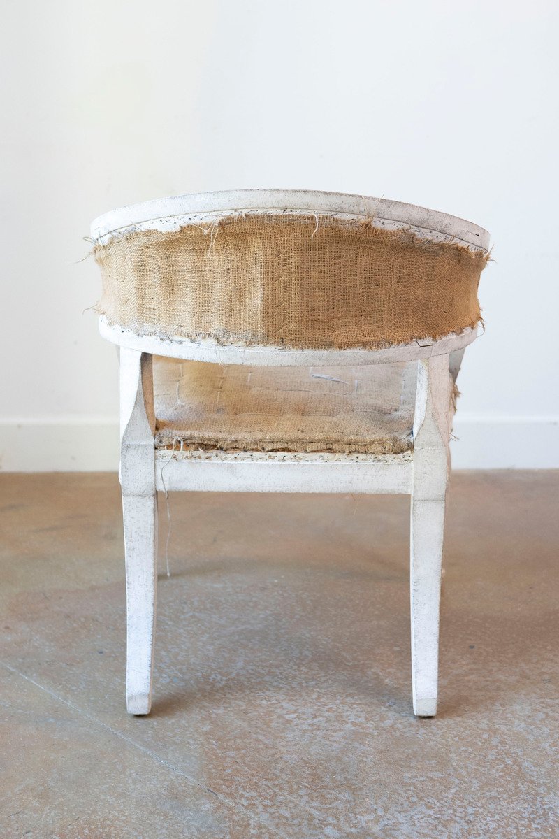 Pair of Swedish Gustavian Style Painted Tub Chairs with Carved Campanula Friezes - JAA