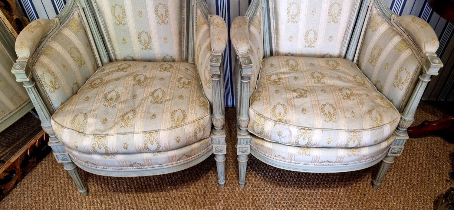 Pair Of Louis XVI Style Bergere Chairs - JAA