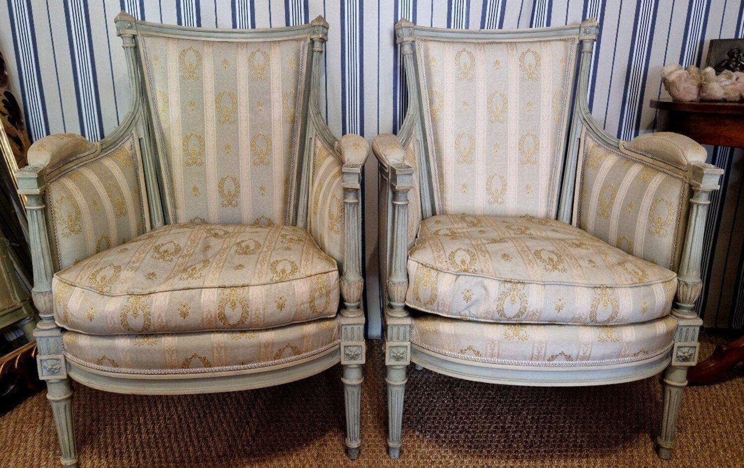 Pair Of Louis XVI Style Bergere Chairs - JAA