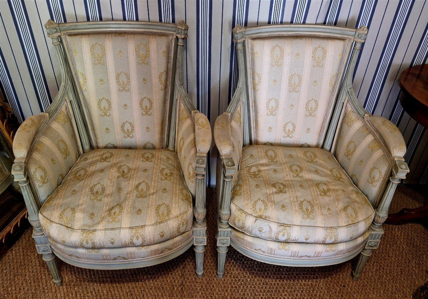 Pair Of Louis XVI Style Bergere Chairs - JAA