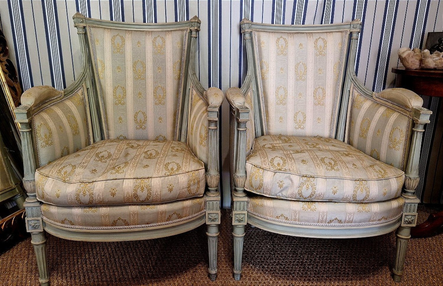 Pair Of Louis XVI Style Bergere Chairs - JAA