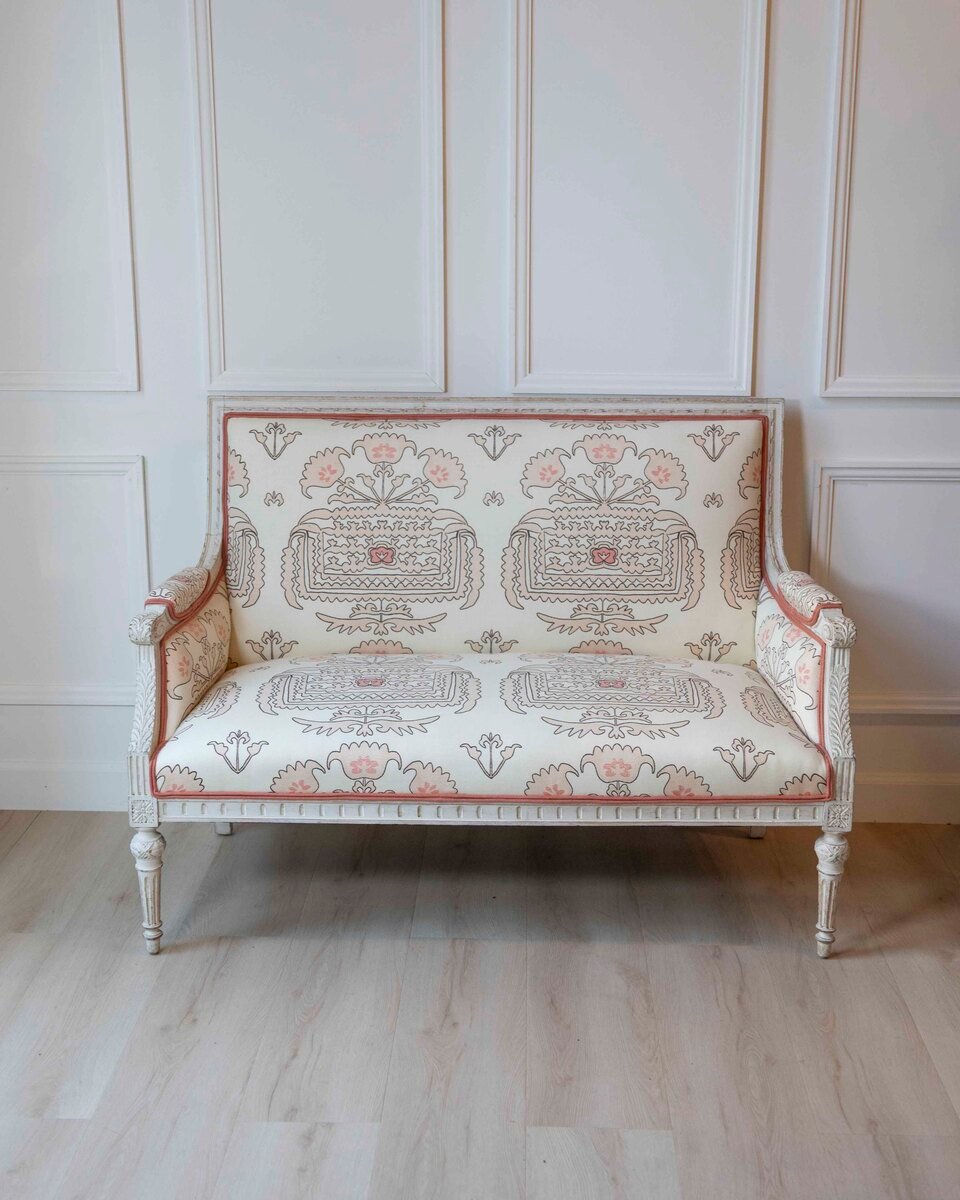 19th Century Swedish Neoclassical Revival Two Seat Carved and Painted Sofa - JAA