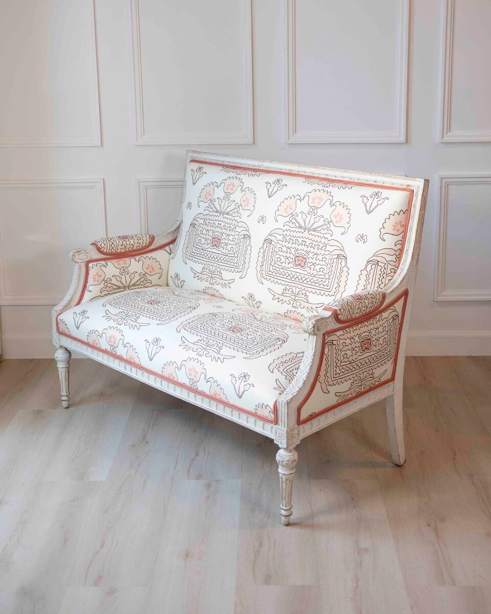 19th Century Swedish Neoclassical Revival Two Seat Carved and Painted Sofa - JAA