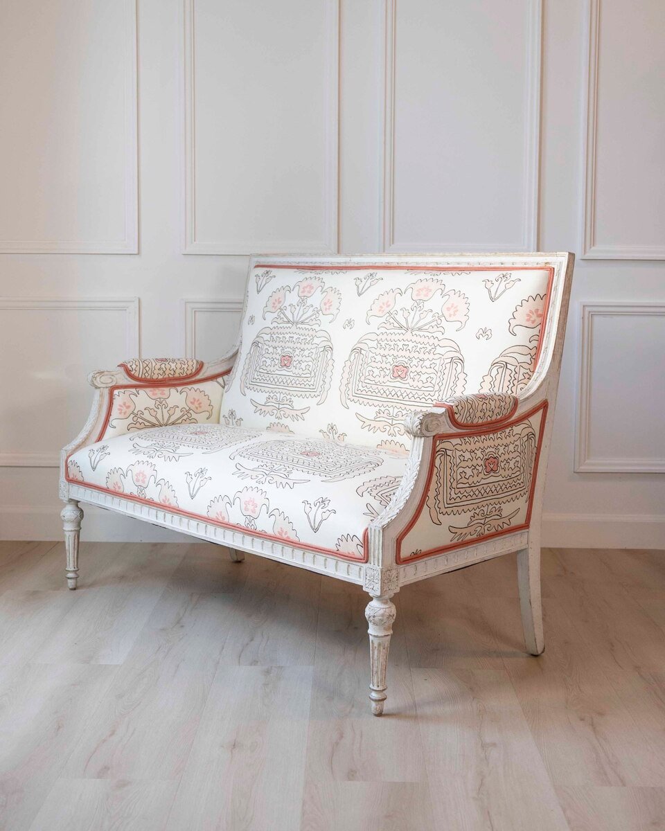 19th Century Swedish Neoclassical Revival Two Seat Carved and Painted Sofa - JAA