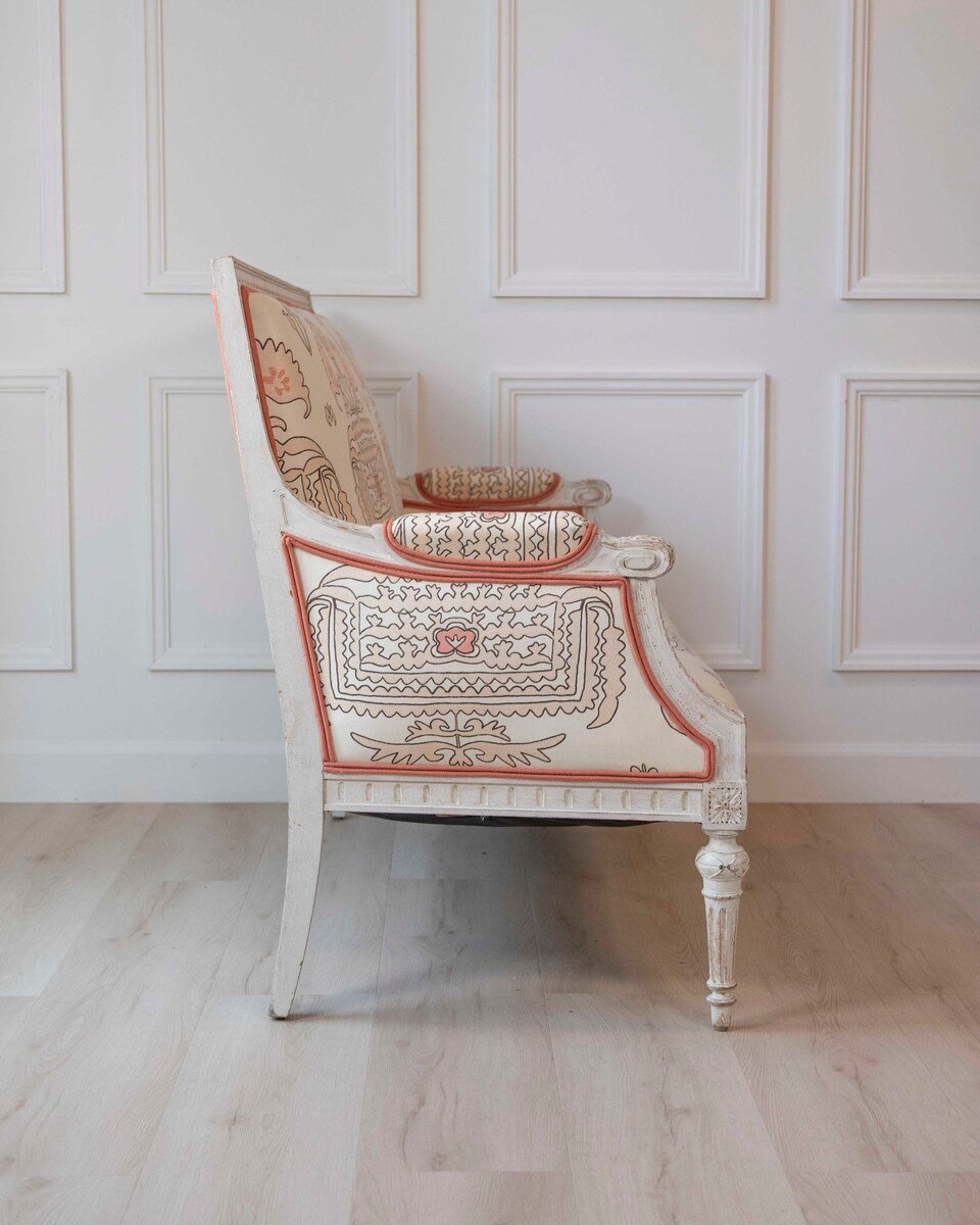 19th Century Swedish Neoclassical Revival Two Seat Carved and Painted Sofa - JAA