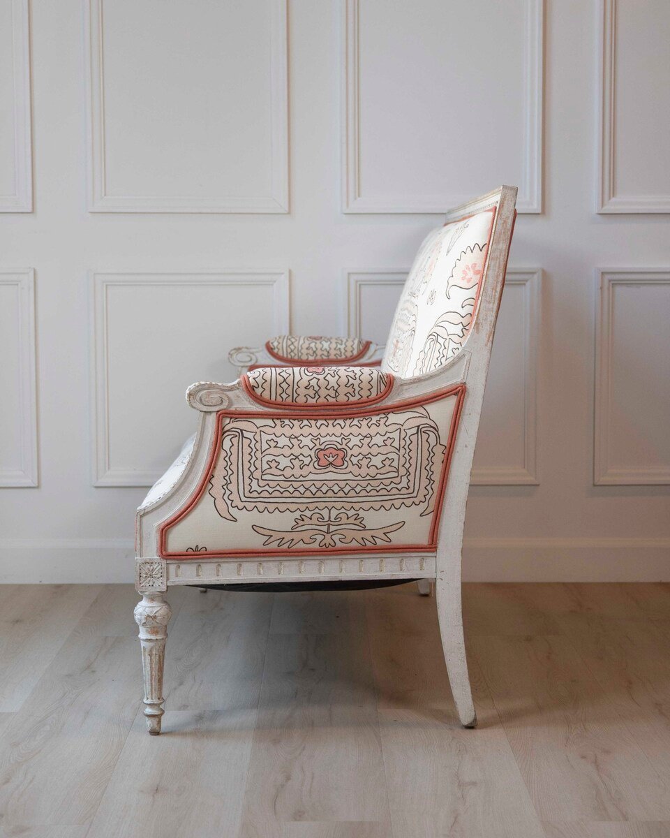 19th Century Swedish Neoclassical Revival Two Seat Carved and Painted Sofa - JAA