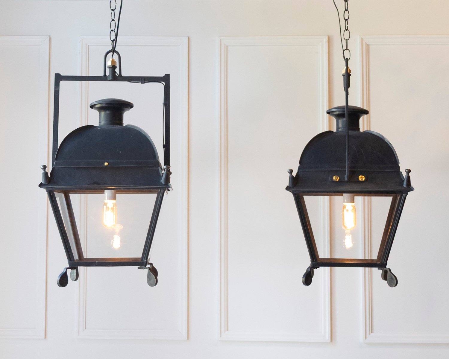 Pair of French Iron Lanterns with Domed Tops, Circa 1900. Price per lanter. - JAA