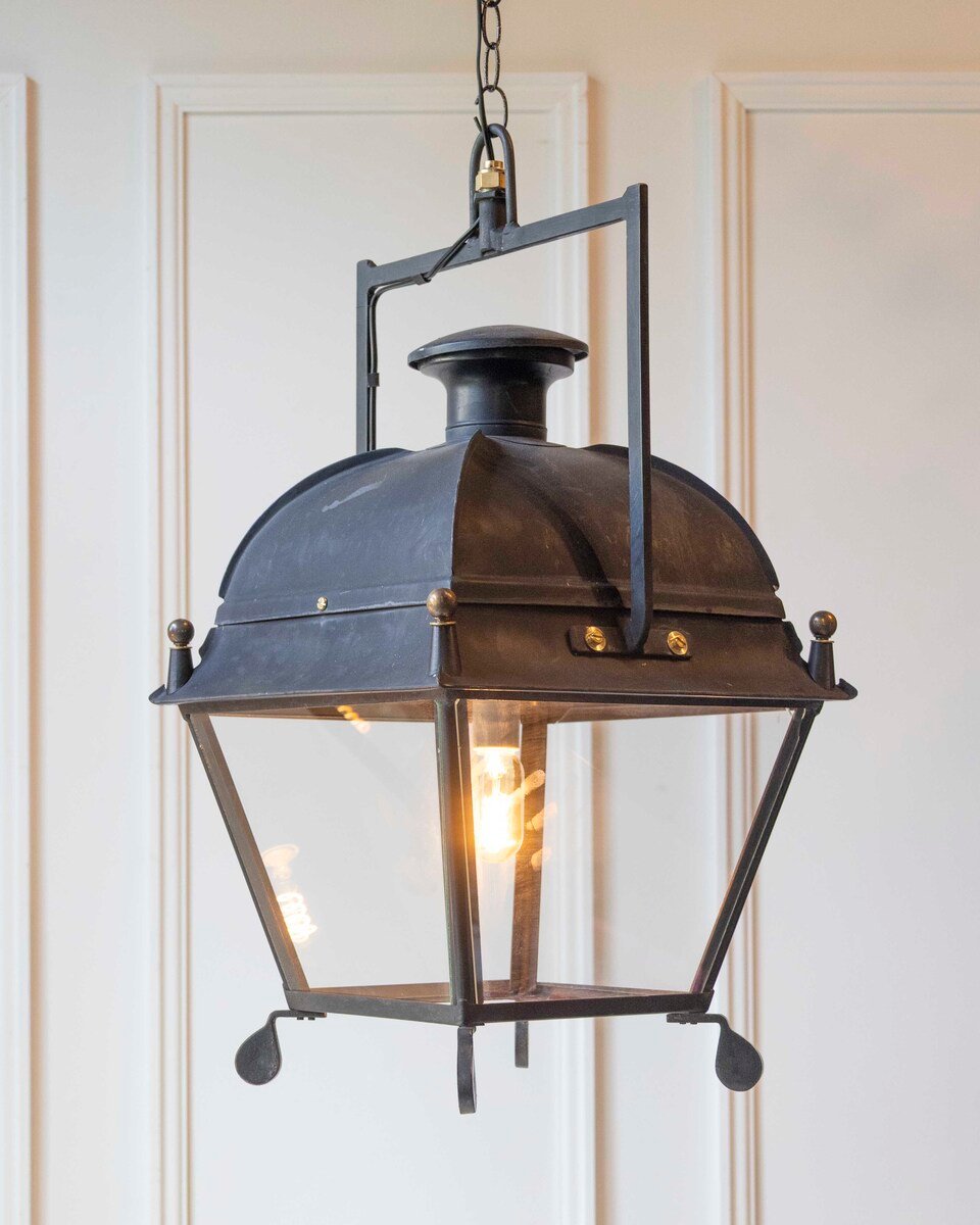 Pair of French Iron Lanterns with Domed Tops, Circa 1900. Price per lanter. - JAA