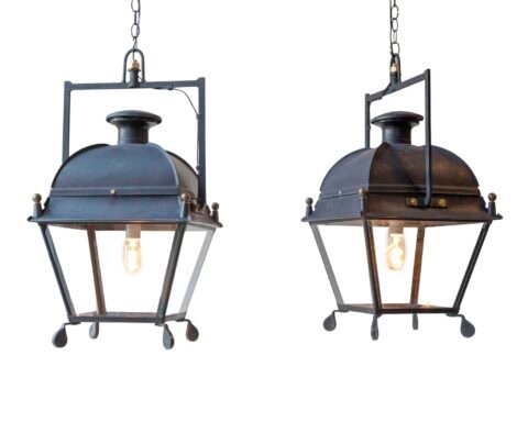 Pair of French Iron Lanterns with Domed Tops, Circa 1900. Price per lanter.