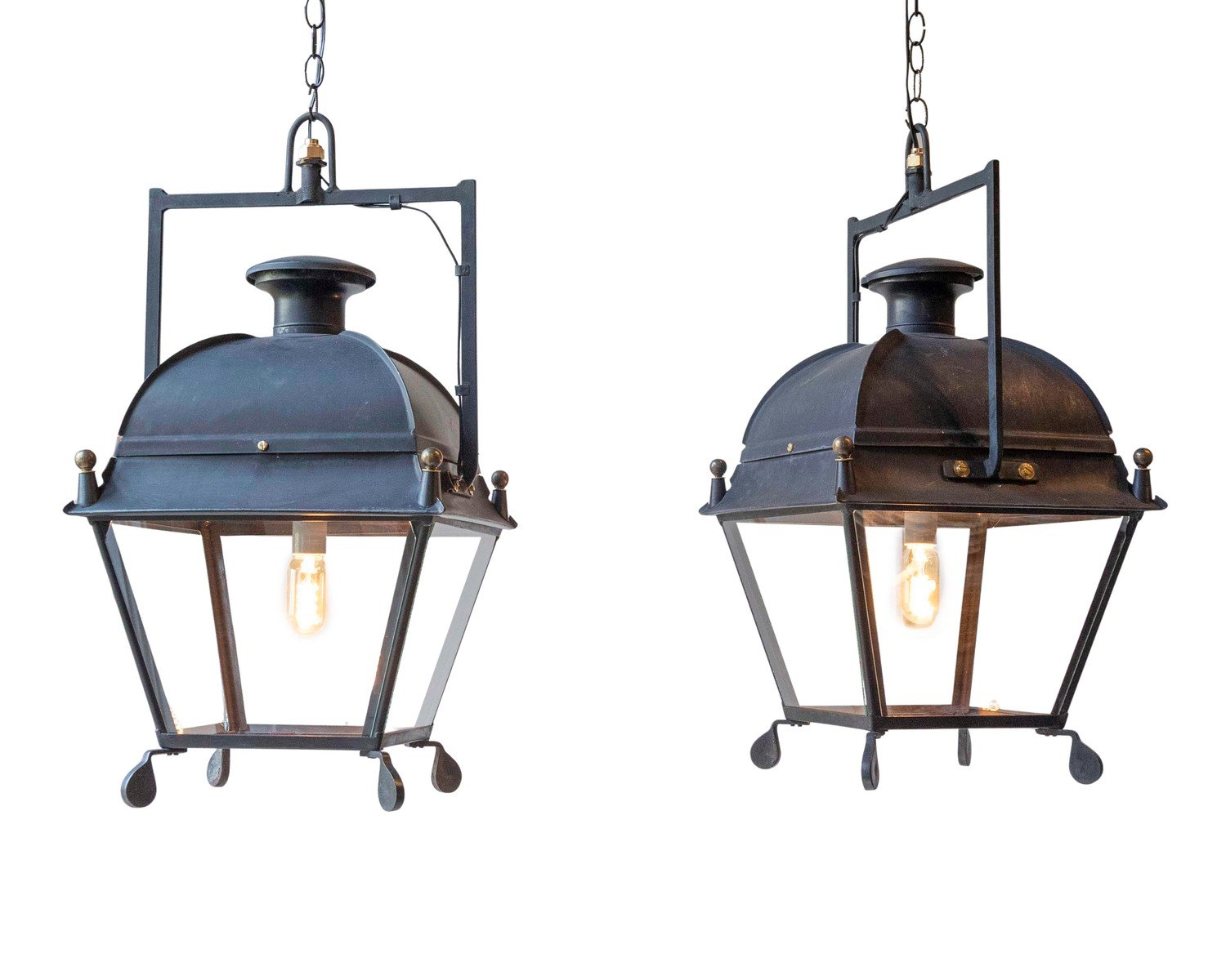 Pair of French Iron Lanterns with Domed Tops, Circa 1900. Price per lanter. - JAA