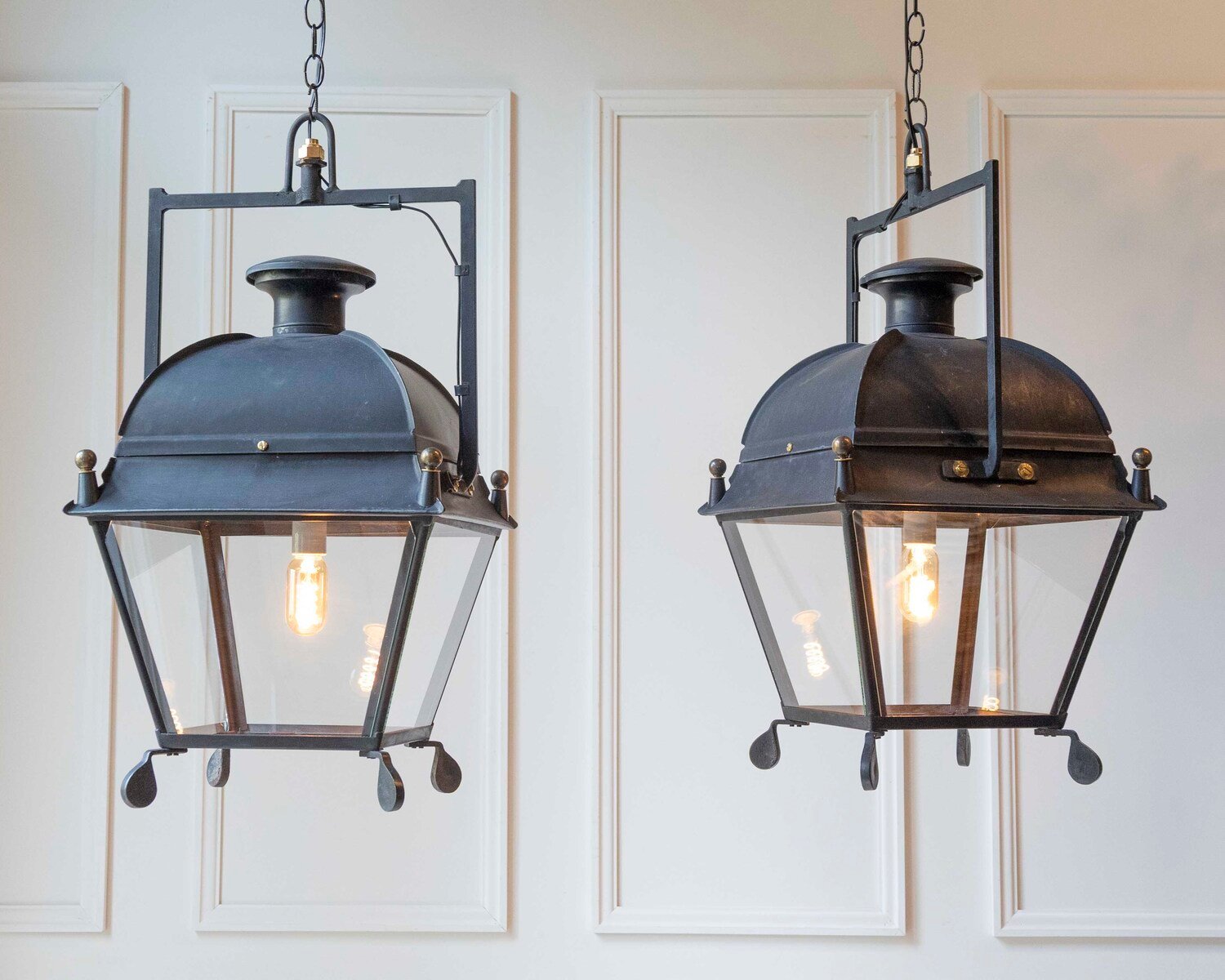 Pair of French Iron Lanterns with Domed Tops, Circa 1900. Price per lanter. - JAA