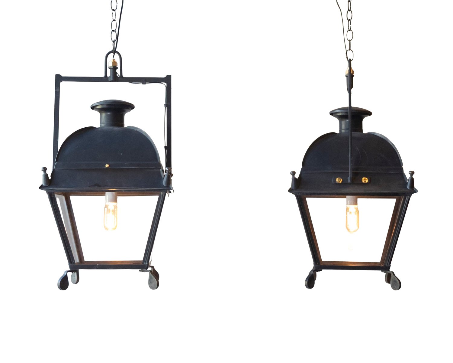 Pair of French Iron Lanterns with Domed Tops, Circa 1900. Price per lanter.