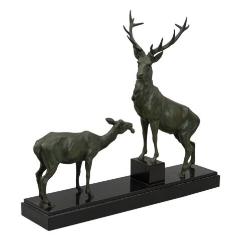 Louis-Albert Carvin Stag And Doe Sculpture.