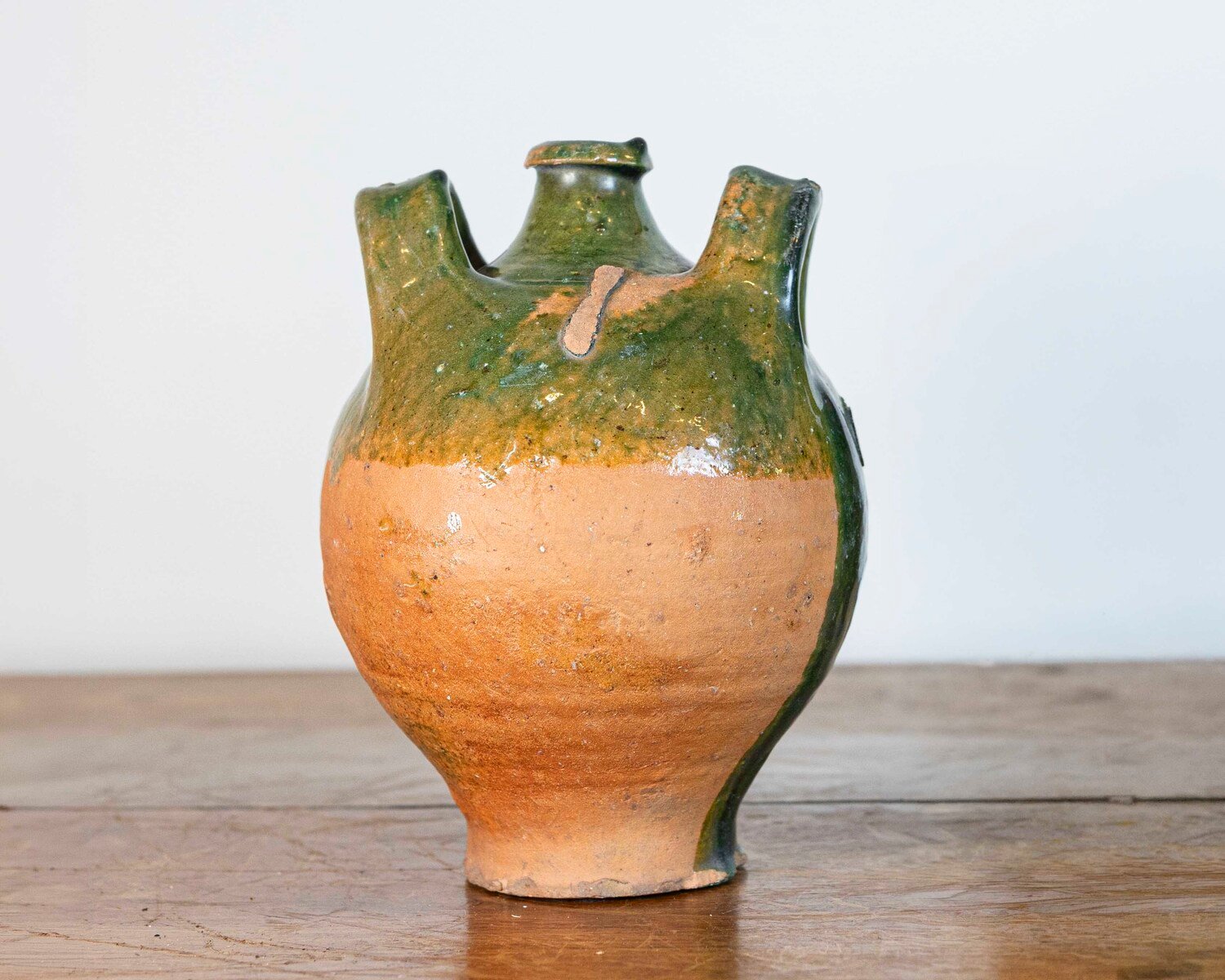 French Provincial Napoléon III Era Green Glazed Pottery Jugs, Circa 1850 - JAA