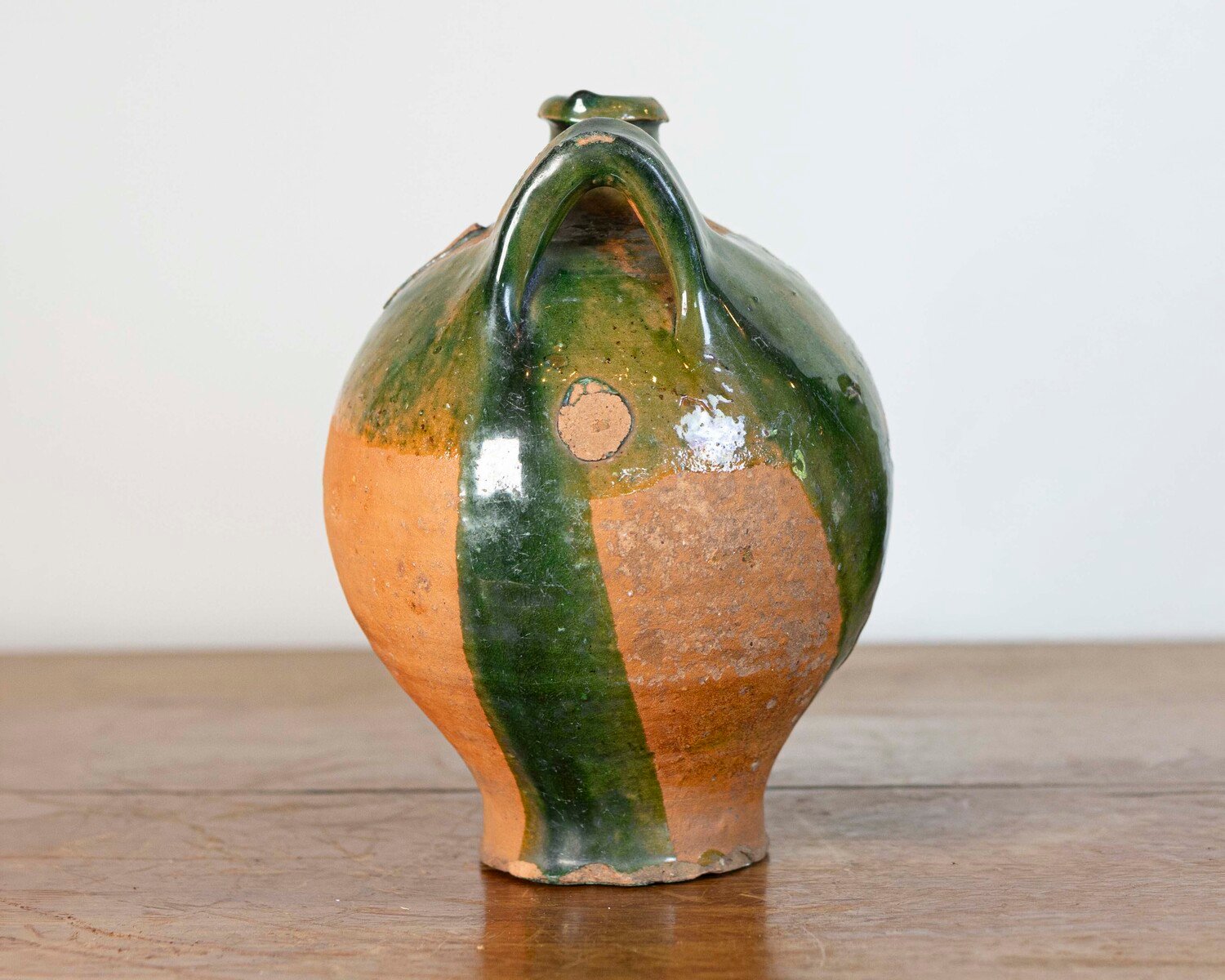 French Provincial Napoléon III Era Green Glazed Pottery Jugs, Circa 1850 - JAA