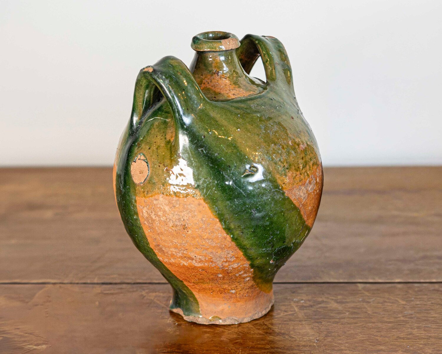 French Provincial Napoléon III Era Green Glazed Pottery Jugs, Circa 1850 - JAA