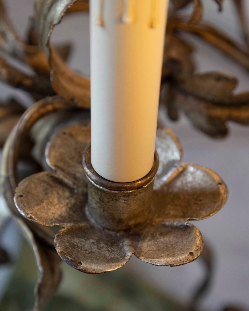 Pair Of Italian Candelabra 20th Century Silver-leaf Wrought Iron Foliate Lamps - JAA
