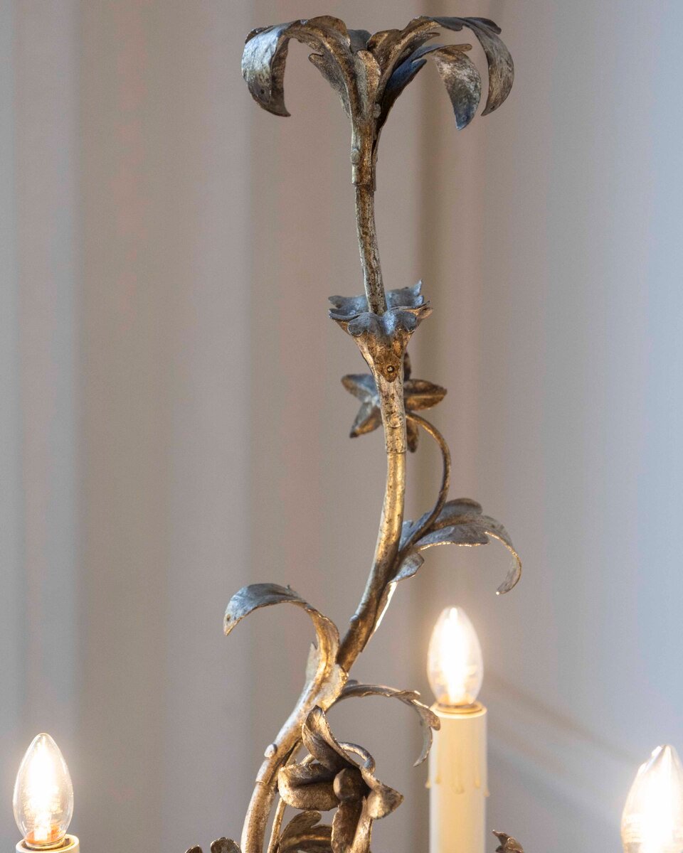 Pair Of Italian Candelabra 20th Century Silver-leaf Wrought Iron Foliate Lamps - JAA