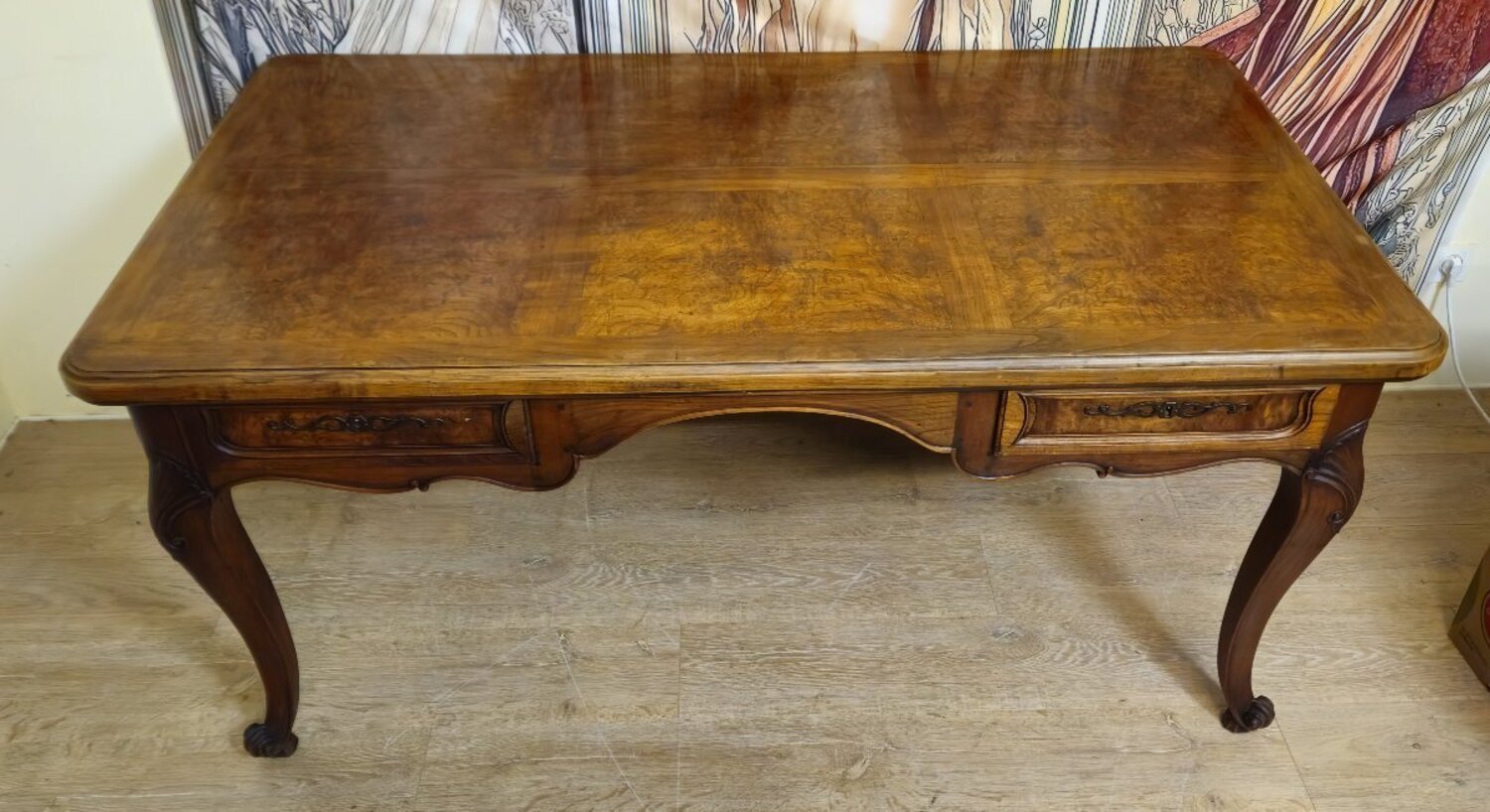 Louis XV Style Flat Center Desk in Walnut and Elm - JAA