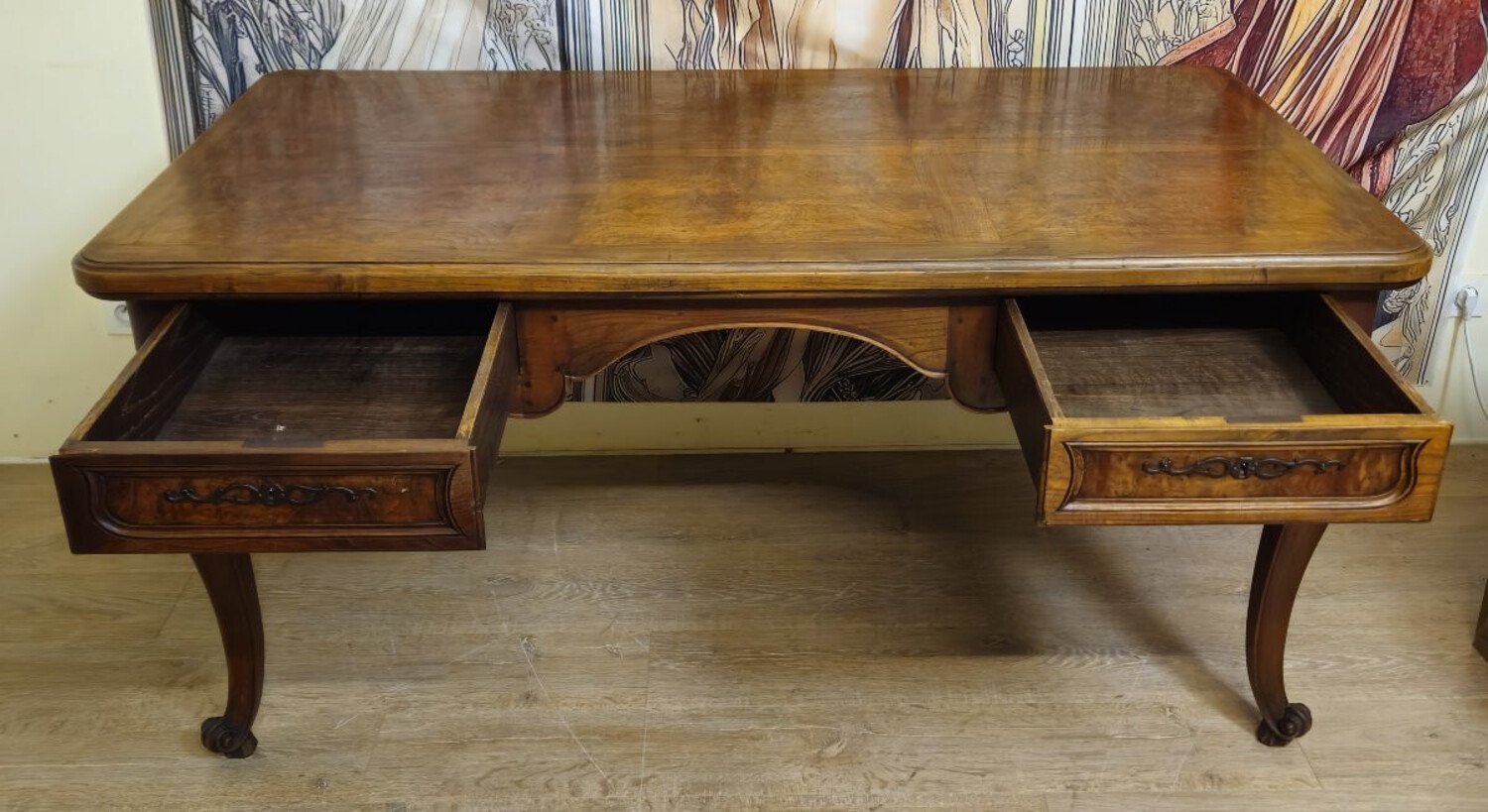 Louis XV Style Flat Center Desk in Walnut and Elm - JAA