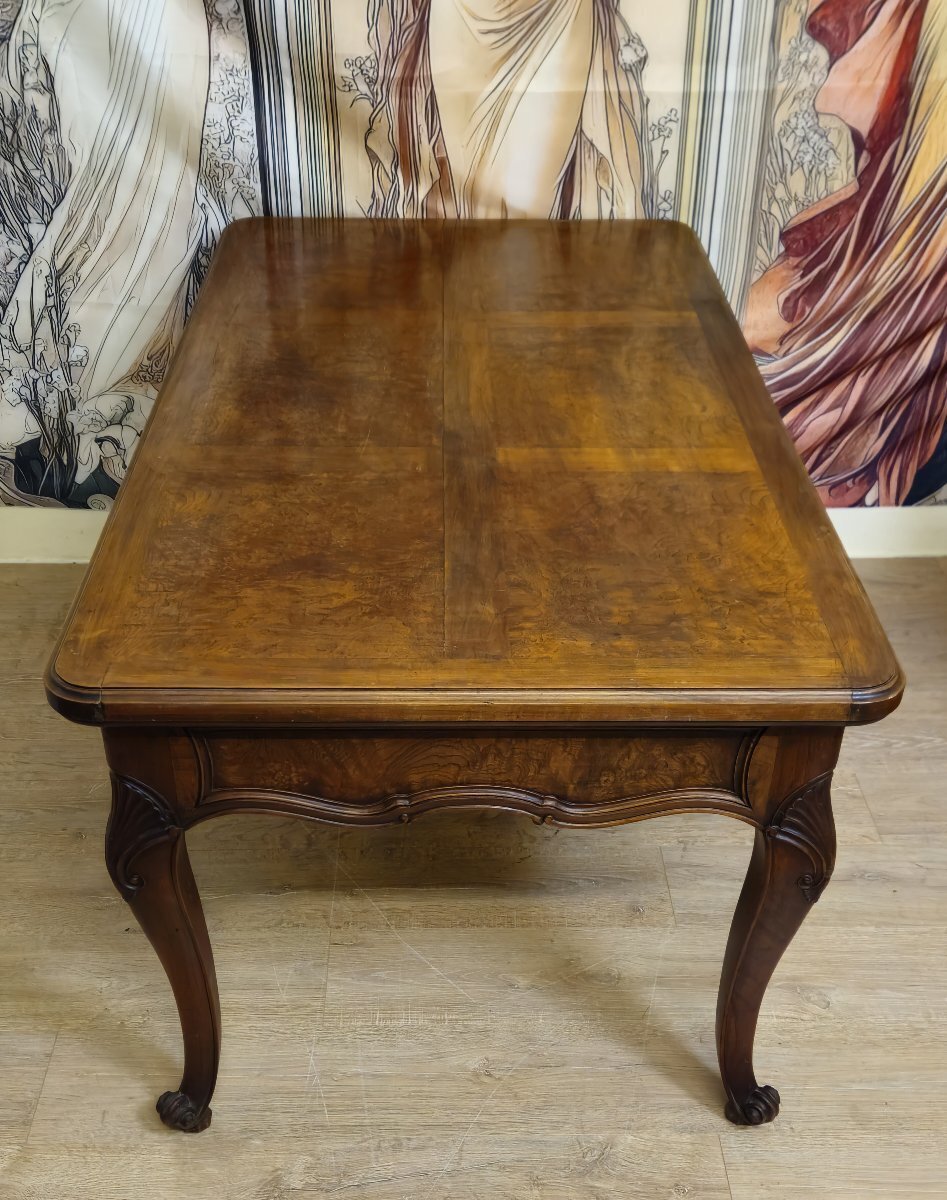 Louis XV Style Flat Center Desk in Walnut and Elm - JAA