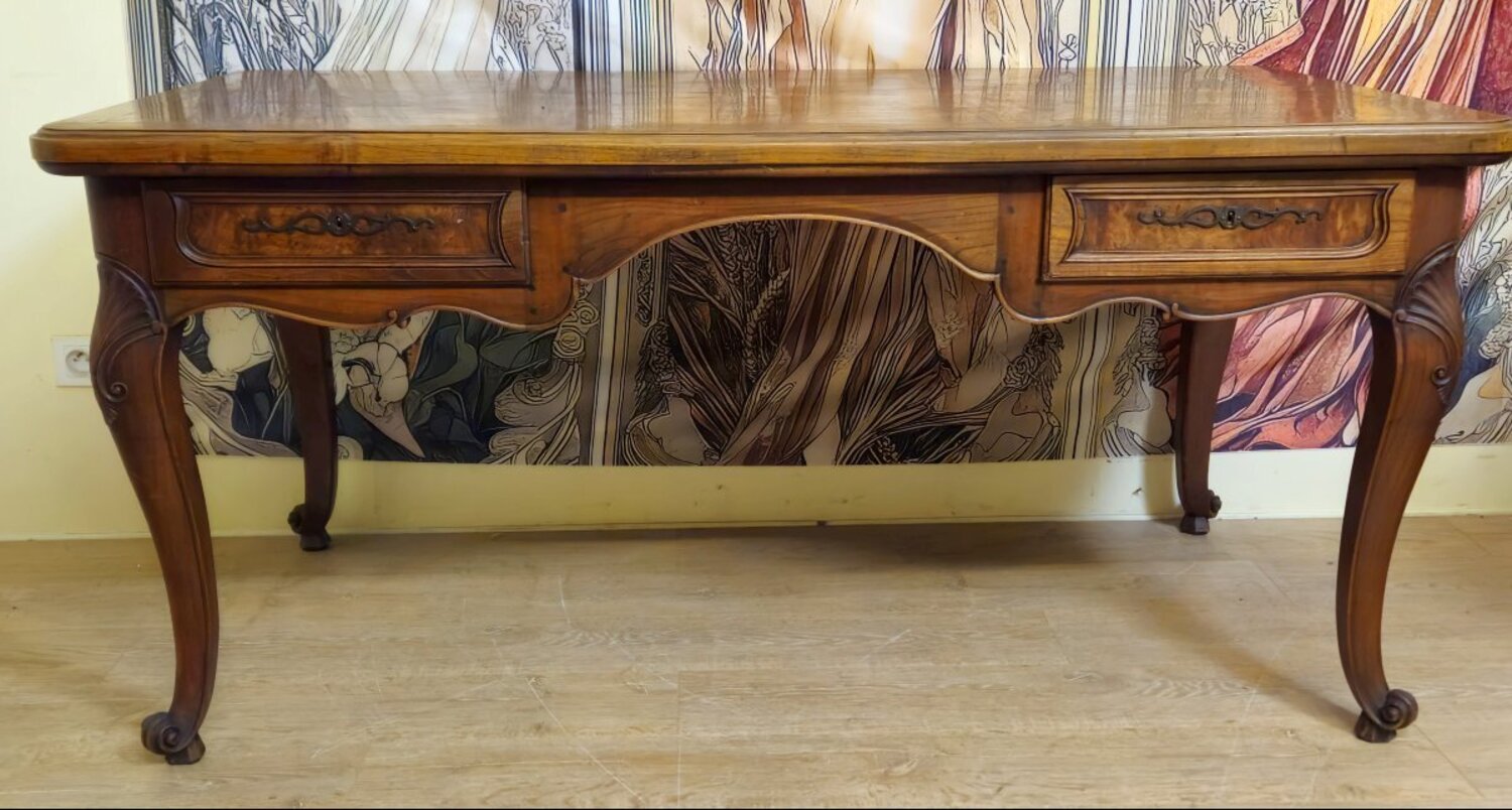 Louis XV Style Flat Center Desk in Walnut and Elm - JAA