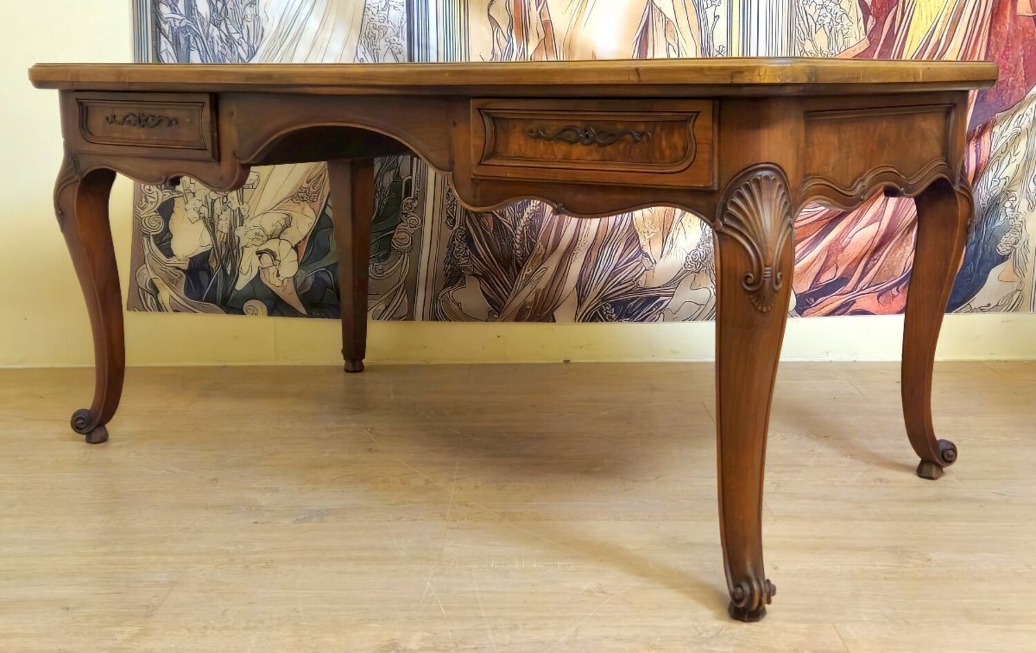 Louis XV Style Flat Center Desk in Walnut and Elm - JAA