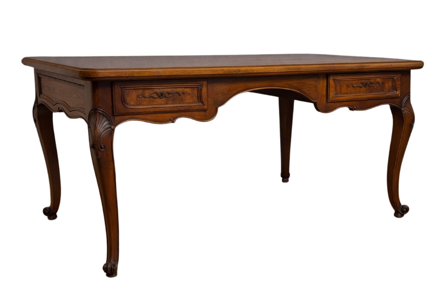 Louis XV Style Flat Center Desk in Walnut and Elm
