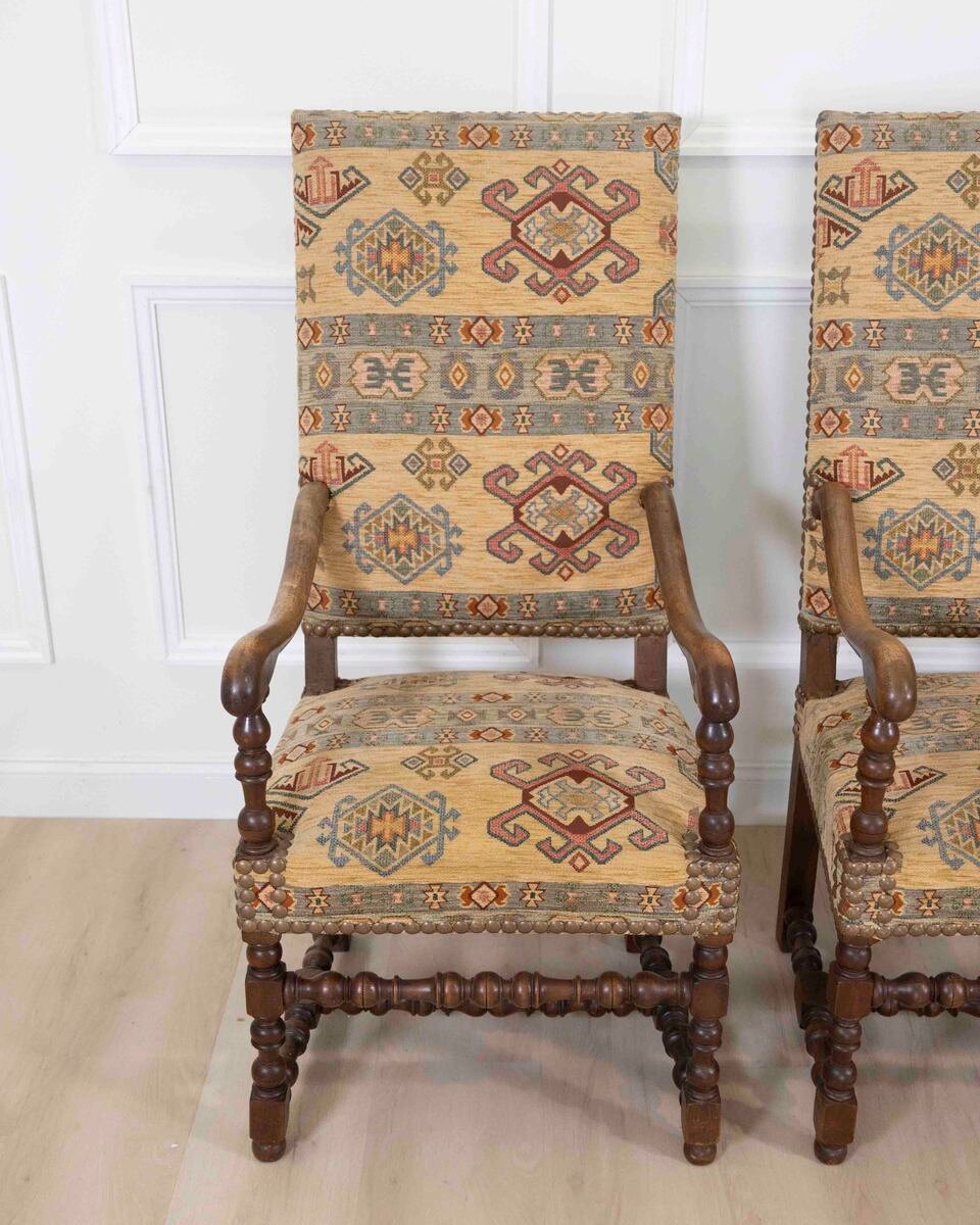 Set Of Four Louis XIII Style Armchairs With High Backs, 20th Century - JAA