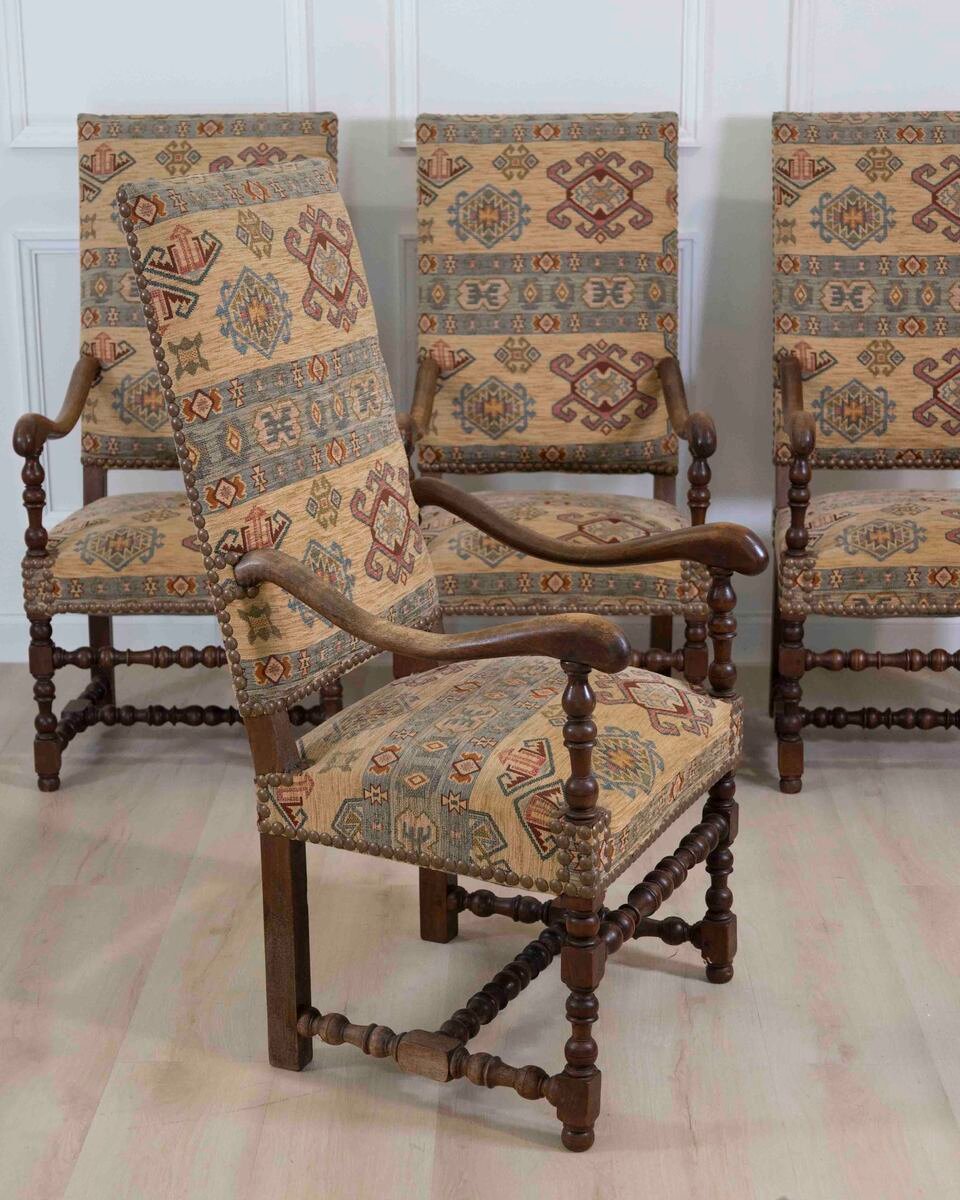Set of Four French 20th Century Louis XIII Style Armchairs - JAA