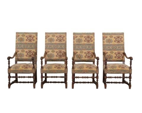 Set Of Four Louis XIII Style Armchairs With High Backs, 20th Century