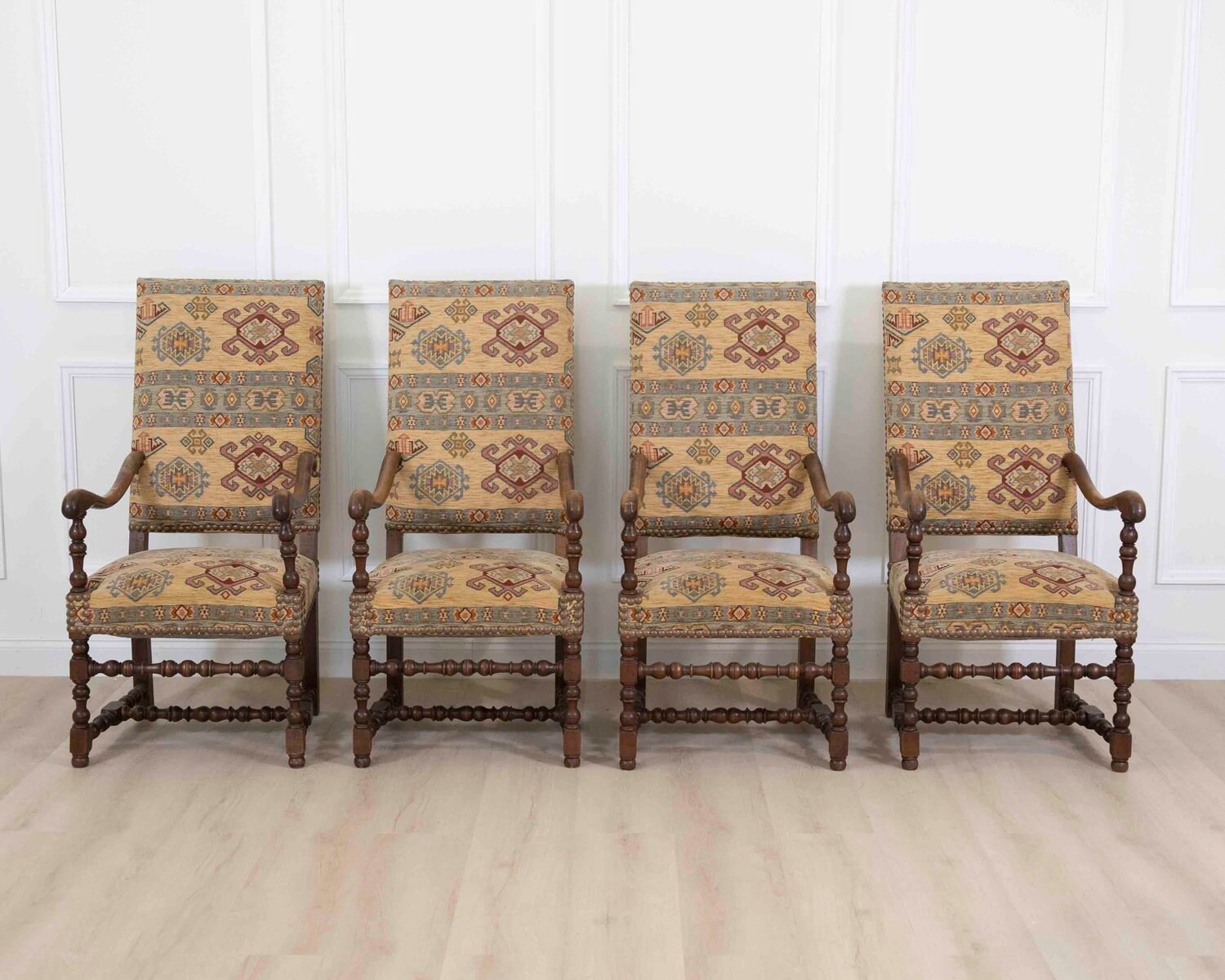 Set Of Four Louis XIII Style Armchairs With High Backs, 20th Century - JAA