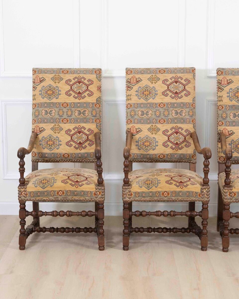 Set Of Four Louis XIII Style Armchairs With High Backs, 20th Century - JAA