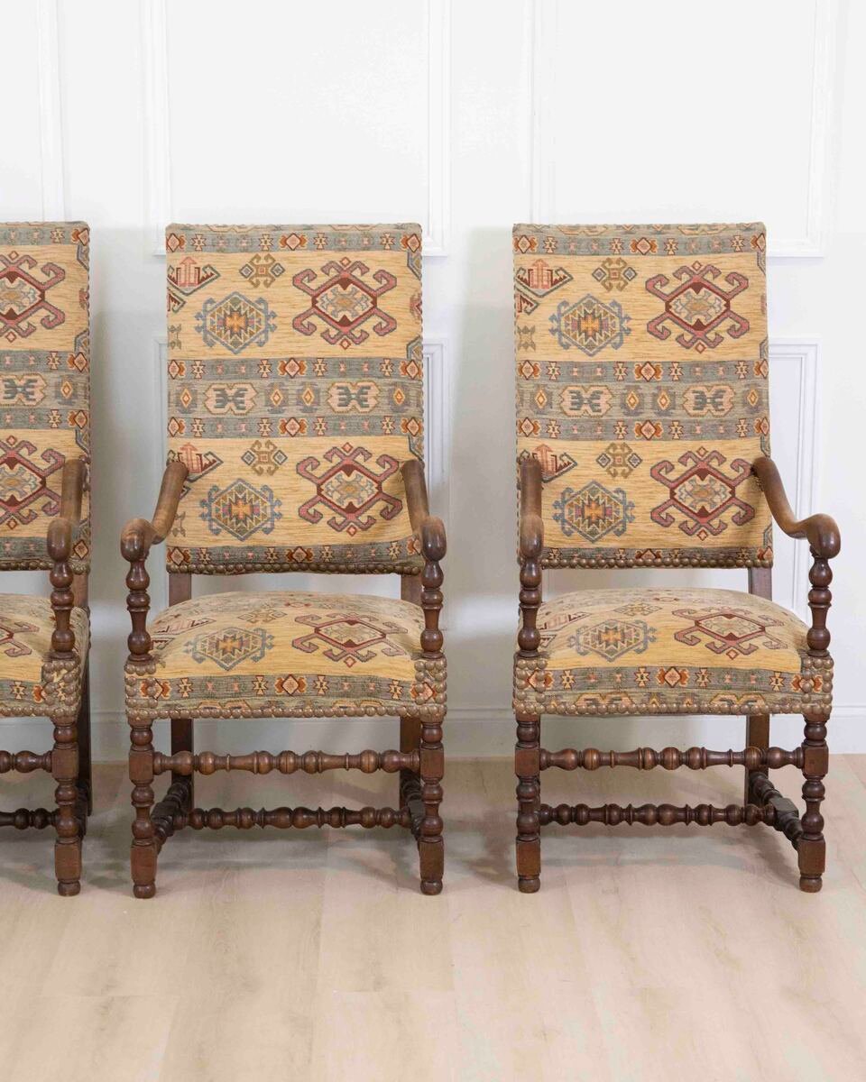 Set Of Four Louis XIII Style Armchairs With High Backs, 20th Century - JAA