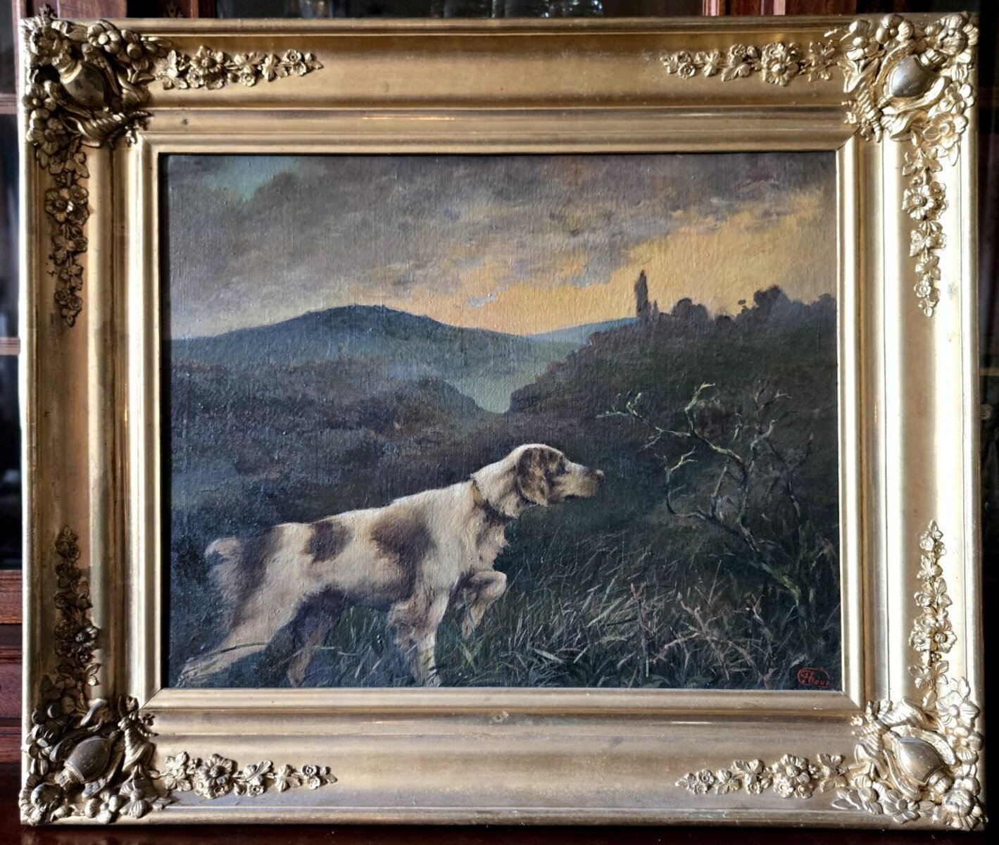 Oil on canvas – Pointing Dog in a Landscape – French School, 19th century. - JAA