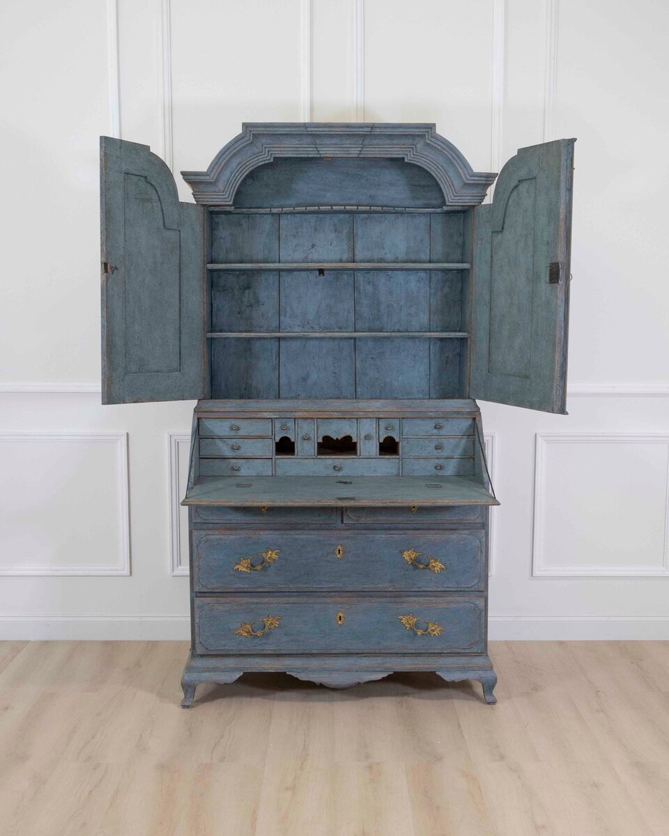 17th Century Blue Scandinavian Bureau with Original Hardware - JAA