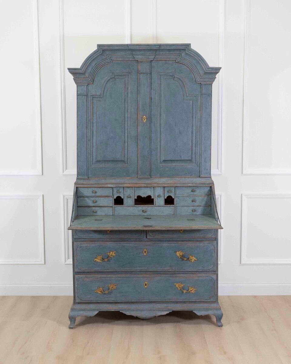 17th Century Blue Scandinavian Bureau with Original Hardware - JAA