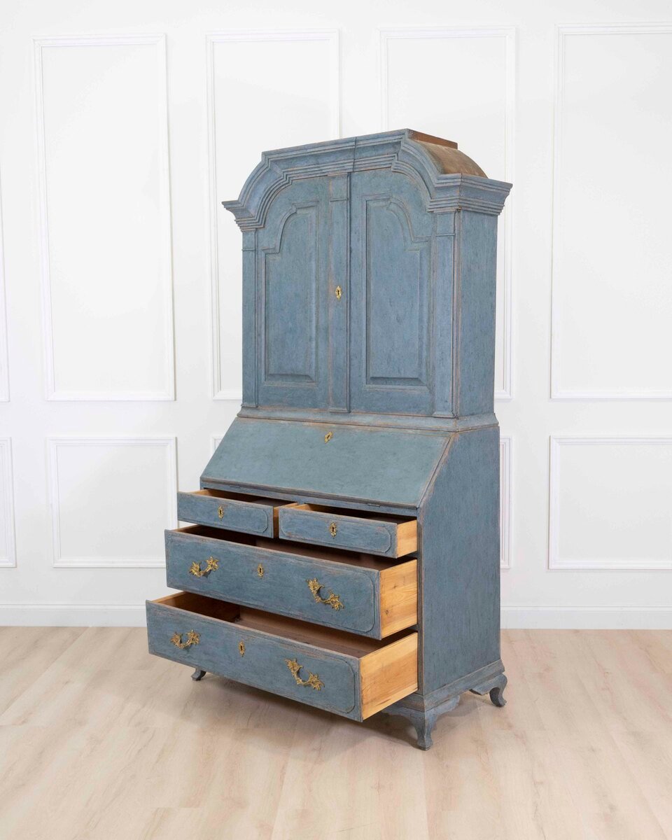 17th Century Blue Scandinavian Bureau with Original Hardware - JAA